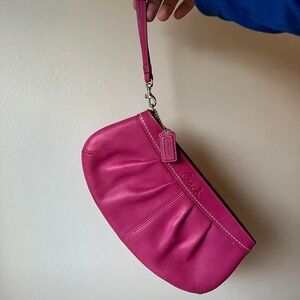 y2k 2000s Coach Hot Pink Leather Clutch / Wristlet